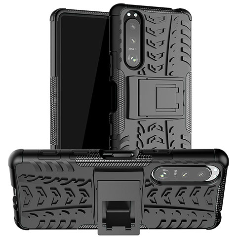 Coque Contour Silicone et Plastique Housse Etui Mat avec Support JX1 pour Sony Xperia 5 III Noir