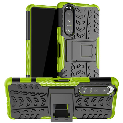 Coque Contour Silicone et Plastique Housse Etui Mat avec Support JX1 pour Sony Xperia 5 III SO-53B Vert