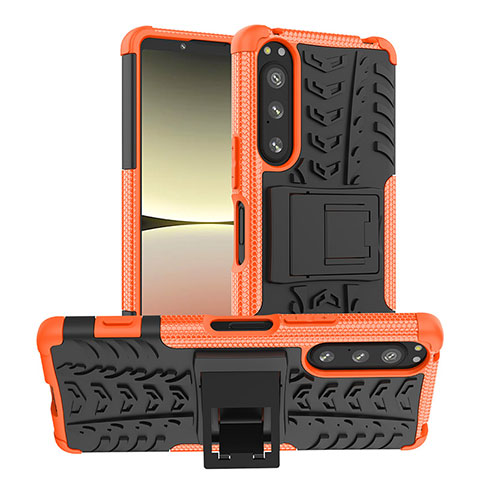 Coque Contour Silicone et Plastique Housse Etui Mat avec Support JX1 pour Sony Xperia 5 IV Orange