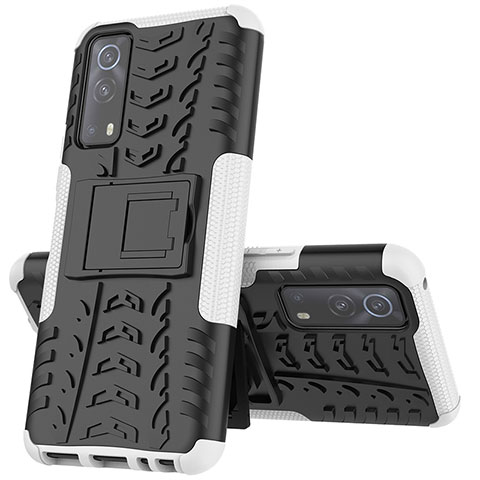 Coque Contour Silicone et Plastique Housse Etui Mat avec Support JX1 pour Vivo iQOO Z3 5G Argent