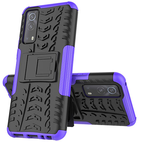 Coque Contour Silicone et Plastique Housse Etui Mat avec Support JX1 pour Vivo iQOO Z3 5G Violet