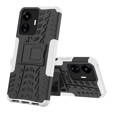 Coque Contour Silicone et Plastique Housse Etui Mat avec Support JX1 pour Vivo iQOO Z6 Lite 5G Argent