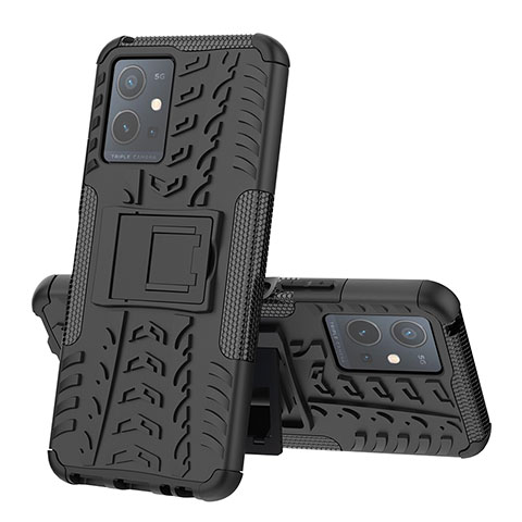 Coque Contour Silicone et Plastique Housse Etui Mat avec Support JX1 pour Vivo T1 5G India Noir