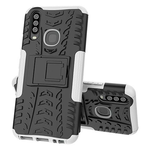 Coque Contour Silicone et Plastique Housse Etui Mat avec Support JX1 pour Vivo Y11 Argent