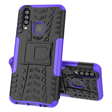 Coque Contour Silicone et Plastique Housse Etui Mat avec Support JX1 pour Vivo Y11 Violet