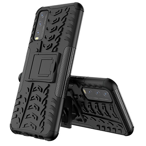 Coque Contour Silicone et Plastique Housse Etui Mat avec Support JX1 pour Vivo Y11s Noir