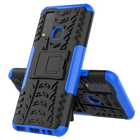 Coque Contour Silicone et Plastique Housse Etui Mat avec Support JX1 pour Vivo Y50 Bleu