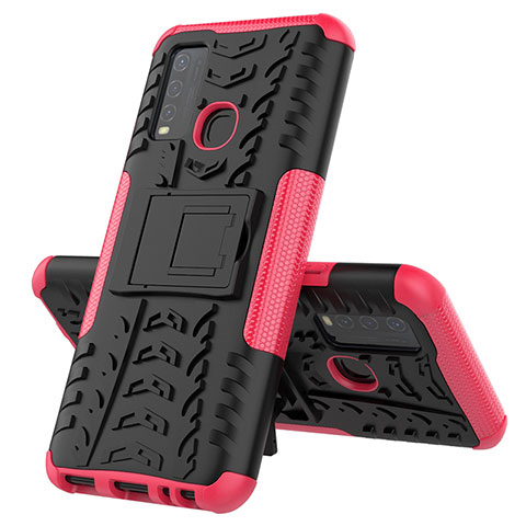 Coque Contour Silicone et Plastique Housse Etui Mat avec Support JX1 pour Vivo Y50 Rose Rouge