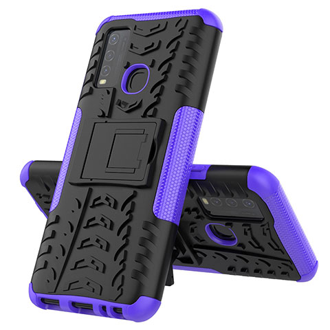 Coque Contour Silicone et Plastique Housse Etui Mat avec Support JX1 pour Vivo Y50 Violet