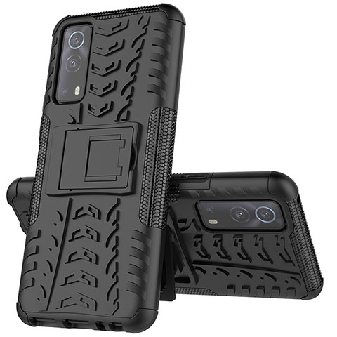 Coque Contour Silicone et Plastique Housse Etui Mat avec Support JX1 pour Vivo Y72 5G Noir