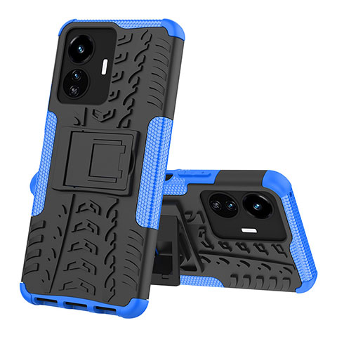 Coque Contour Silicone et Plastique Housse Etui Mat avec Support JX1 pour Vivo Y77 5G Bleu