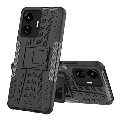 Coque Contour Silicone et Plastique Housse Etui Mat avec Support JX1 pour Vivo Y77 5G Noir