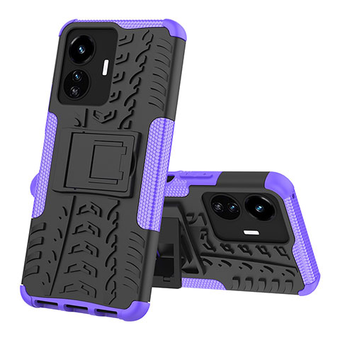 Coque Contour Silicone et Plastique Housse Etui Mat avec Support JX1 pour Vivo Y77 5G Violet