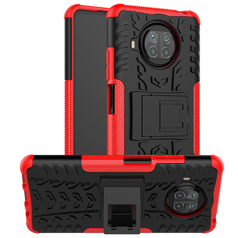 Coque Contour Silicone et Plastique Housse Etui Mat avec Support JX1 pour Xiaomi Mi 10i 5G Rouge