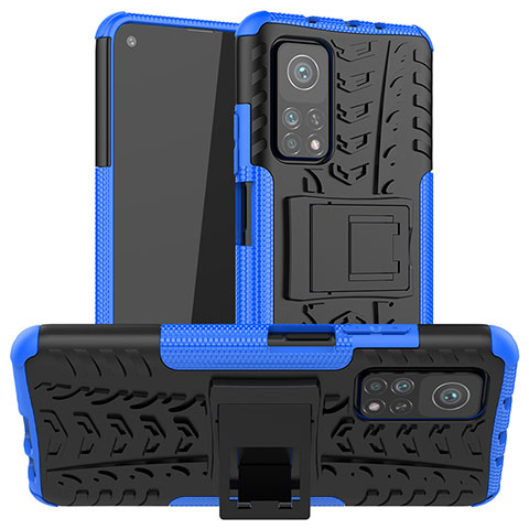 Coque Contour Silicone et Plastique Housse Etui Mat avec Support JX1 pour Xiaomi Mi 10T 5G Bleu