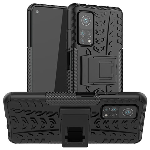 Coque Contour Silicone et Plastique Housse Etui Mat avec Support JX1 pour Xiaomi Mi 10T 5G Noir