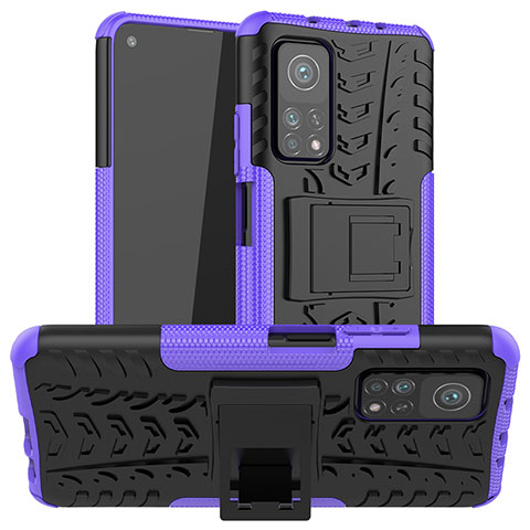 Coque Contour Silicone et Plastique Housse Etui Mat avec Support JX1 pour Xiaomi Mi 10T 5G Violet