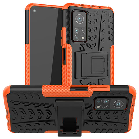 Coque Contour Silicone et Plastique Housse Etui Mat avec Support JX1 pour Xiaomi Mi 10T Pro 5G Orange