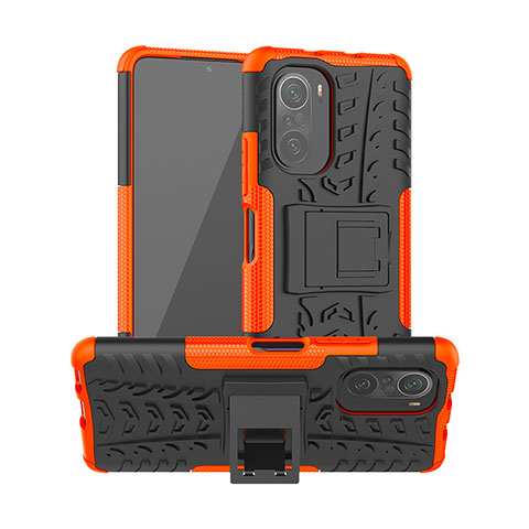 Coque Contour Silicone et Plastique Housse Etui Mat avec Support JX1 pour Xiaomi Mi 11i 5G Orange