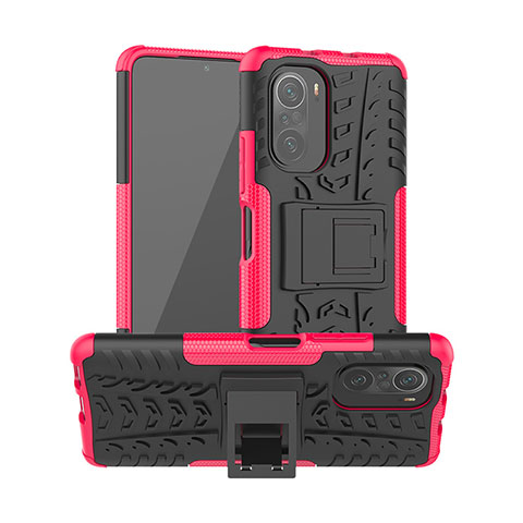 Coque Contour Silicone et Plastique Housse Etui Mat avec Support JX1 pour Xiaomi Mi 11i 5G Rose Rouge