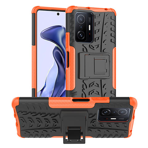 Coque Contour Silicone et Plastique Housse Etui Mat avec Support JX1 pour Xiaomi Mi 11T 5G Orange