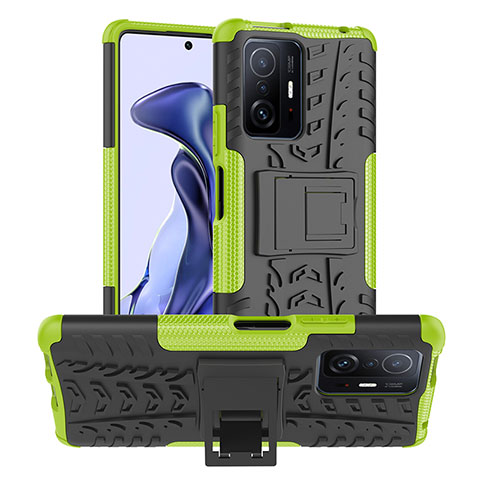 Coque Contour Silicone et Plastique Housse Etui Mat avec Support JX1 pour Xiaomi Mi 11T 5G Vert