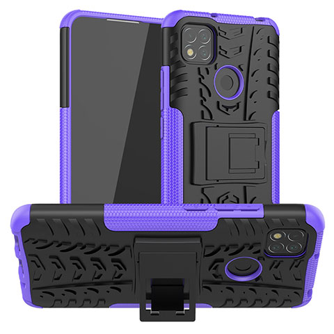 Coque Contour Silicone et Plastique Housse Etui Mat avec Support JX1 pour Xiaomi POCO C3 Violet