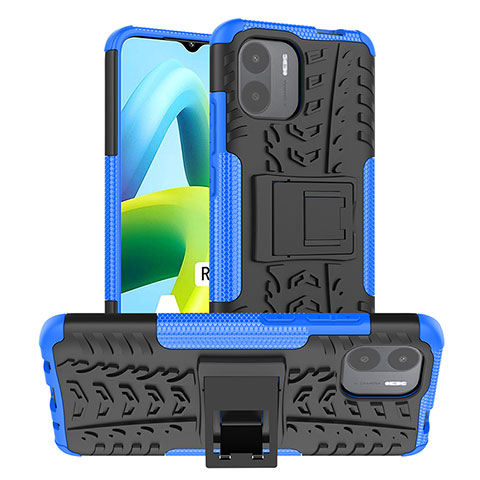 Coque Contour Silicone et Plastique Housse Etui Mat avec Support JX1 pour Xiaomi Poco C51 Bleu