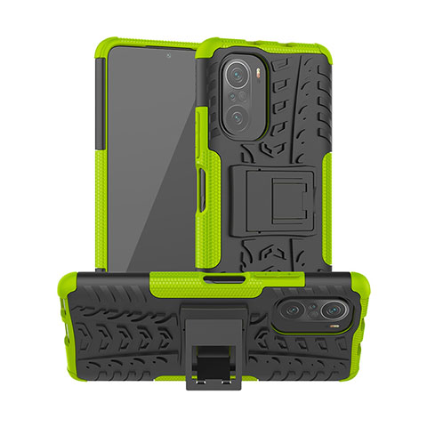 Coque Contour Silicone et Plastique Housse Etui Mat avec Support JX1 pour Xiaomi Poco F3 5G Vert