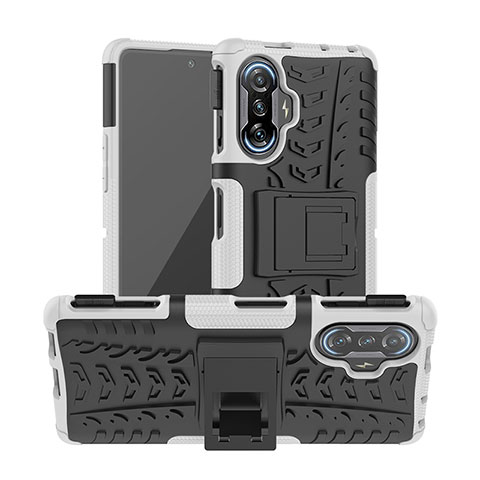 Coque Contour Silicone et Plastique Housse Etui Mat avec Support JX1 pour Xiaomi Poco F3 GT 5G Argent