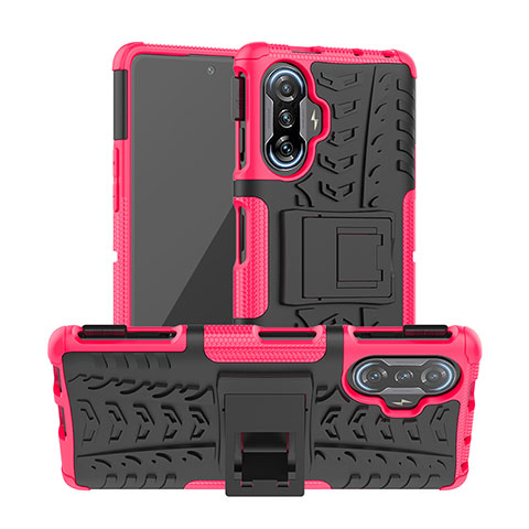 Coque Contour Silicone et Plastique Housse Etui Mat avec Support JX1 pour Xiaomi Poco F3 GT 5G Rose Rouge