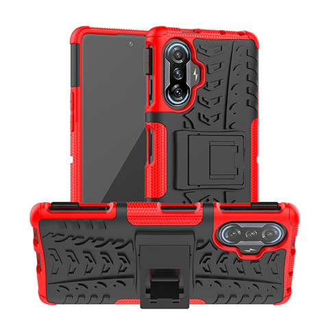 Coque Contour Silicone et Plastique Housse Etui Mat avec Support JX1 pour Xiaomi Poco F3 GT 5G Rouge