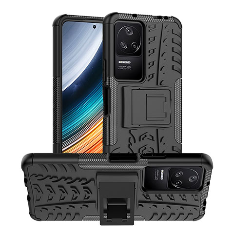 Coque Contour Silicone et Plastique Housse Etui Mat avec Support JX1 pour Xiaomi Poco F4 5G Noir