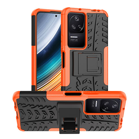 Coque Contour Silicone et Plastique Housse Etui Mat avec Support JX1 pour Xiaomi Poco F4 5G Orange