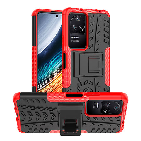 Coque Contour Silicone et Plastique Housse Etui Mat avec Support JX1 pour Xiaomi Poco F4 5G Rouge