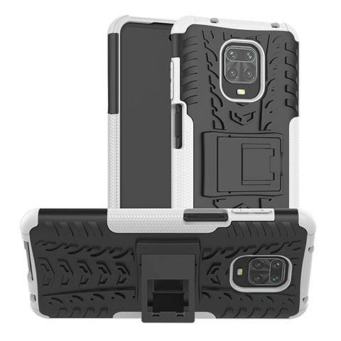 Coque Contour Silicone et Plastique Housse Etui Mat avec Support JX1 pour Xiaomi Poco M2 Pro Argent