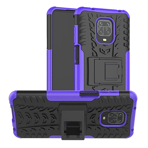 Coque Contour Silicone et Plastique Housse Etui Mat avec Support JX1 pour Xiaomi Poco M2 Pro Violet