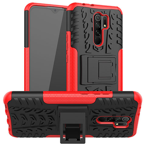 Coque Contour Silicone et Plastique Housse Etui Mat avec Support JX1 pour Xiaomi Poco M2 Rouge