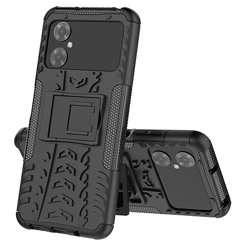 Coque Contour Silicone et Plastique Housse Etui Mat avec Support JX1 pour Xiaomi Poco M4 5G Noir