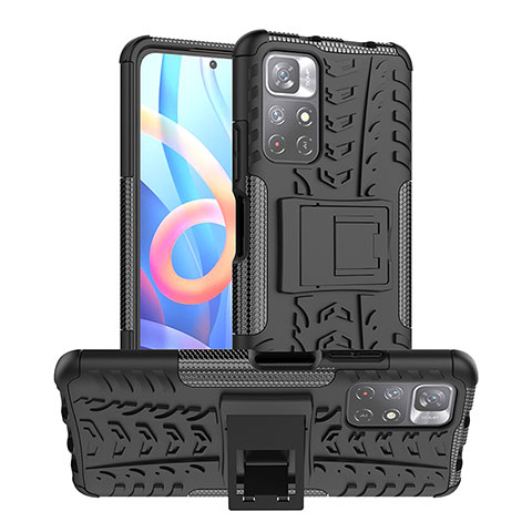 Coque Contour Silicone et Plastique Housse Etui Mat avec Support JX1 pour Xiaomi Poco M4 Pro 5G Noir