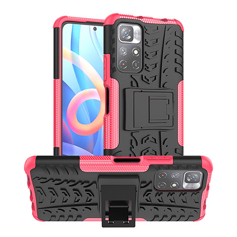 Coque Contour Silicone et Plastique Housse Etui Mat avec Support JX1 pour Xiaomi Poco M4 Pro 5G Rose Rouge