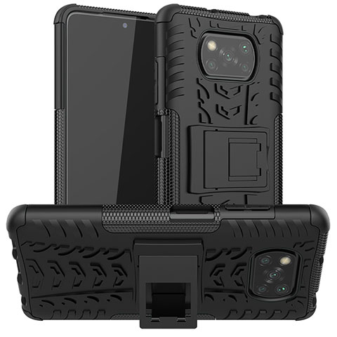 Coque Contour Silicone et Plastique Housse Etui Mat avec Support JX1 pour Xiaomi Poco X3 Noir