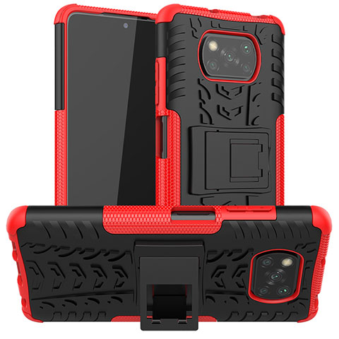 Coque Contour Silicone et Plastique Housse Etui Mat avec Support JX1 pour Xiaomi Poco X3 Rouge