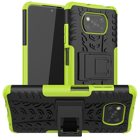 Coque Contour Silicone et Plastique Housse Etui Mat avec Support JX1 pour Xiaomi Poco X3 Vert