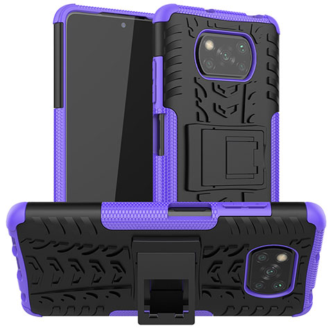 Coque Contour Silicone et Plastique Housse Etui Mat avec Support JX1 pour Xiaomi Poco X3 Violet