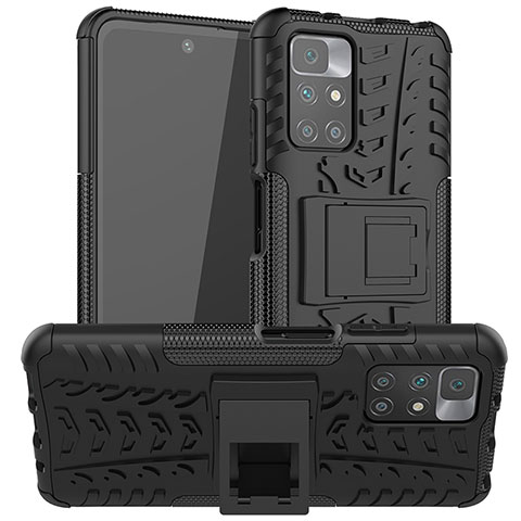 Coque Contour Silicone et Plastique Housse Etui Mat avec Support JX1 pour Xiaomi Redmi 10 (2022) Noir