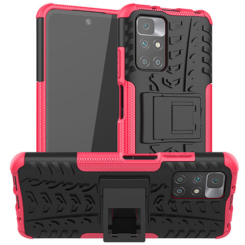 Coque Contour Silicone et Plastique Housse Etui Mat avec Support JX1 pour Xiaomi Redmi 10 (2022) Rose Rouge