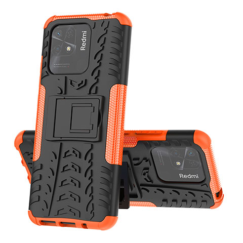 Coque Contour Silicone et Plastique Housse Etui Mat avec Support JX1 pour Xiaomi Redmi 10 India Orange