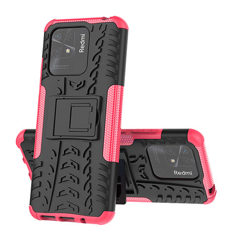 Coque Contour Silicone et Plastique Housse Etui Mat avec Support JX1 pour Xiaomi Redmi 10 India Rose Rouge