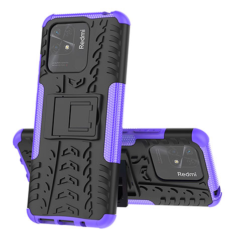 Coque Contour Silicone et Plastique Housse Etui Mat avec Support JX1 pour Xiaomi Redmi 10 India Violet